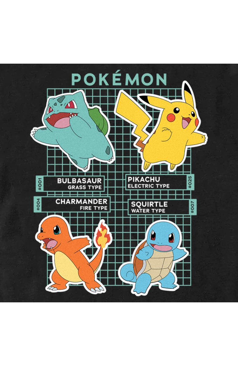 POKEMON Men's Pokemon Starters Grid Pokedex Graphic T-Shirt, Alternate, color, Black