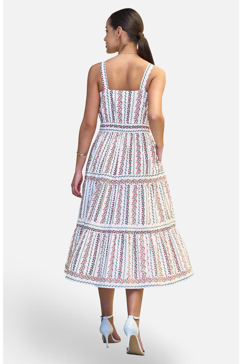 Botanical Stripe Lace Trim Midi Dress, Alternate, color, White