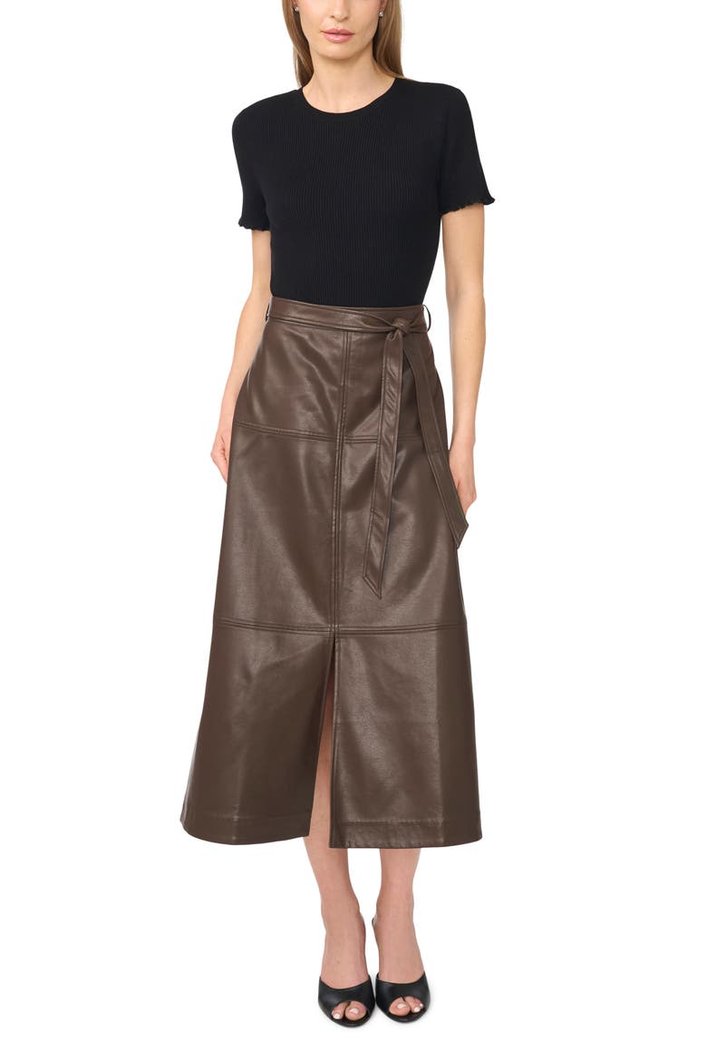 Seamed Tiered Faux Leather Midi Skirt, Alternate, color, DELICIOSO