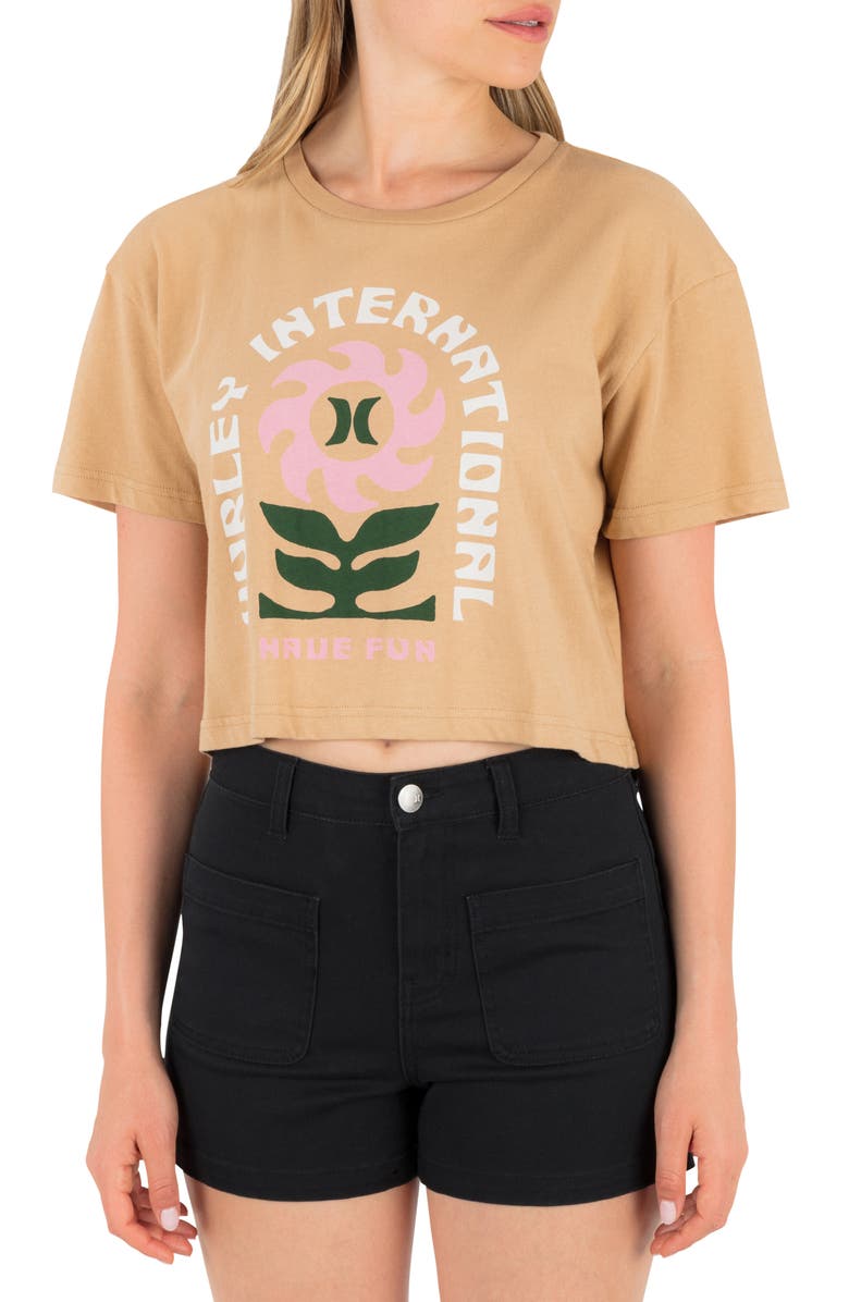 Hurley Blossom Boxy Crop T-Shirt, Main, color, Tan