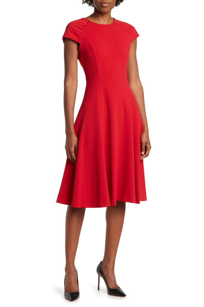 Rouche Cap Sleeve Midi Dress, Main, color, RED