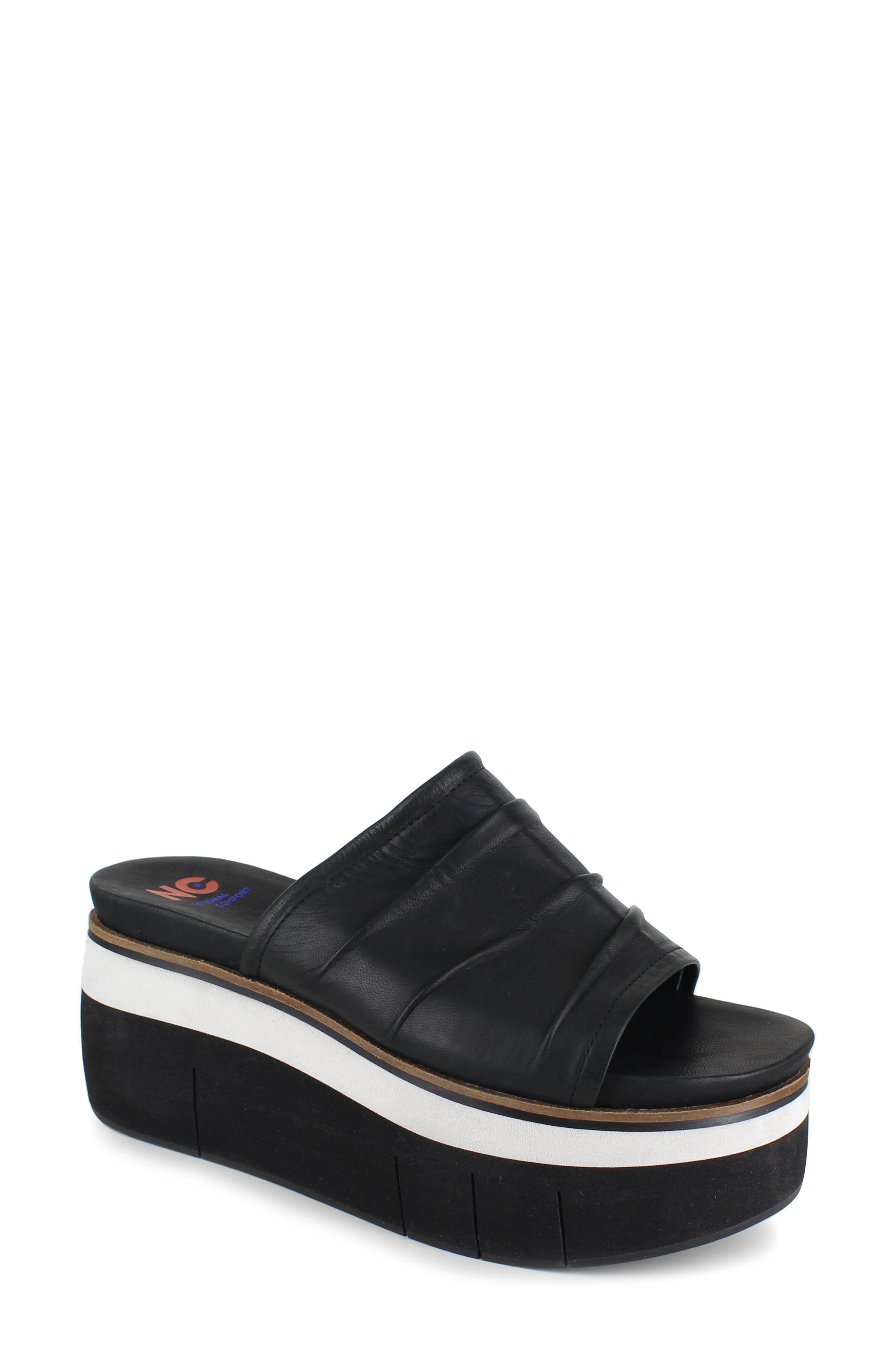 National Comfort Kayci Scrunched Platform Slide Sandal, Main, color, Black Leather