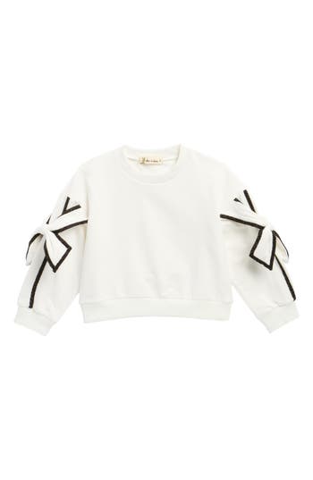 Doe A Dear Kids' Bow Sleeve Sweatshirt In White