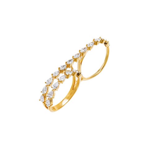 Lab Grown Diamond Multi Pear Double Finger Ring 14K