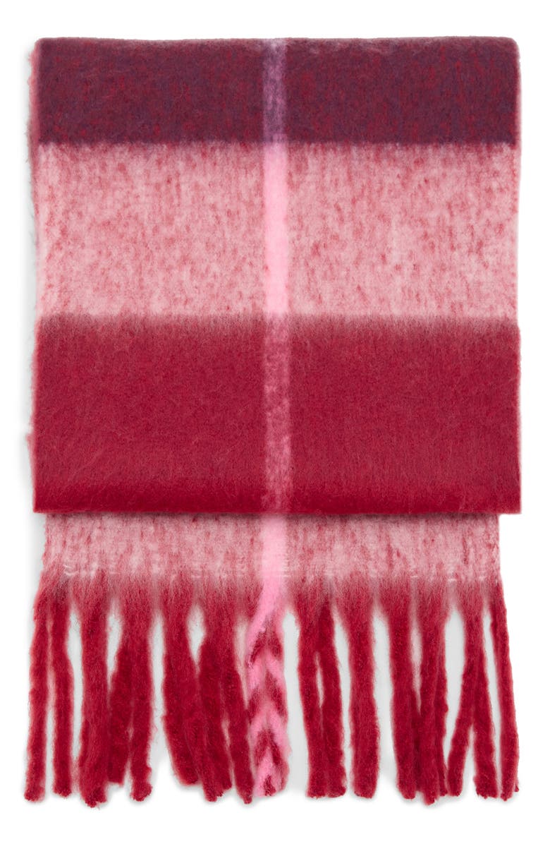 MANGO TEEN Striped Knit Fringe Scarf, Main, color, Red