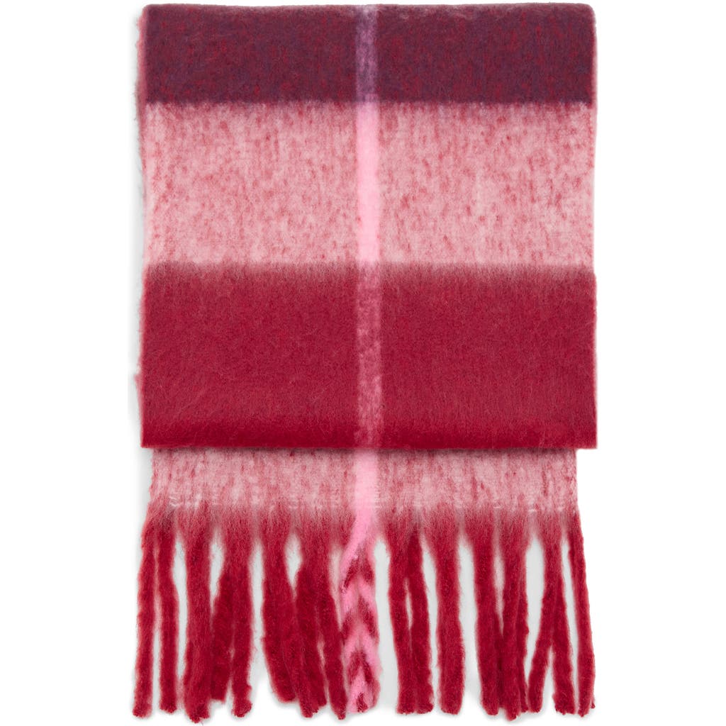 Mango Teen Striped Knit Fringe Scarf In Red
