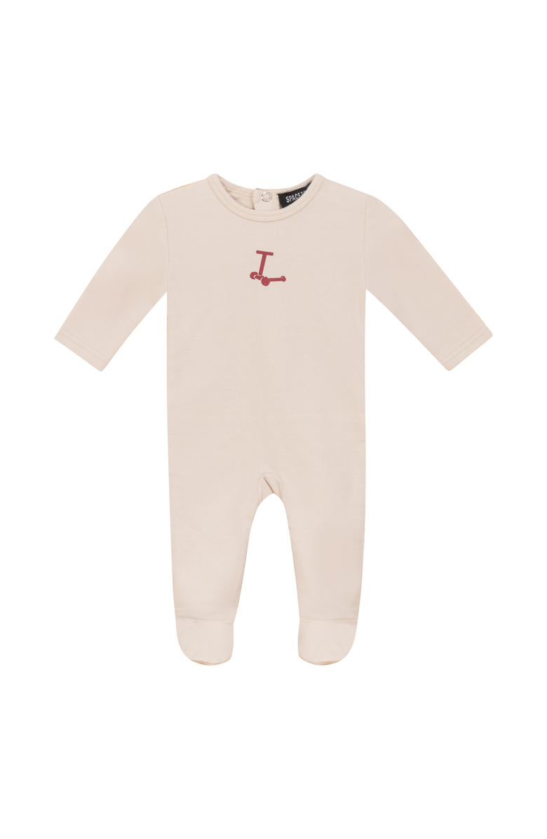 Space Grey Scooter and Tulip Print Cotton Romper, Main, color, Dark Almond