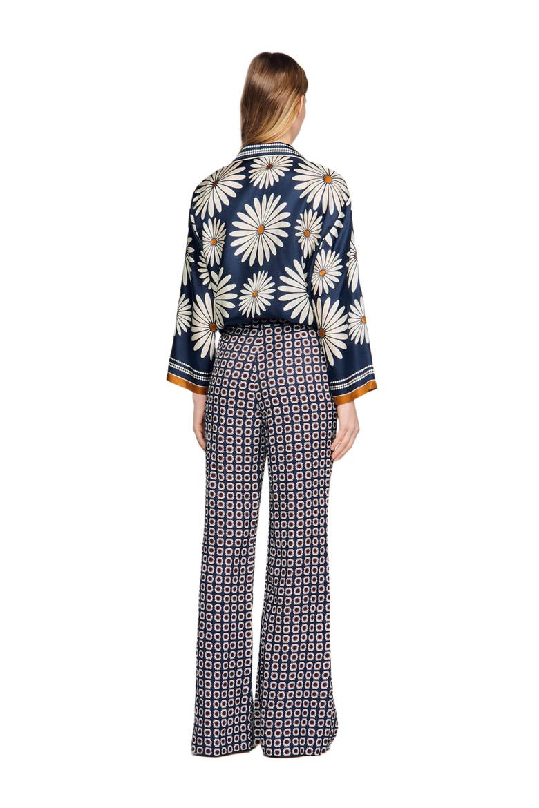 Floral print silk shirt, Alternate, color, Deep blue / ocher