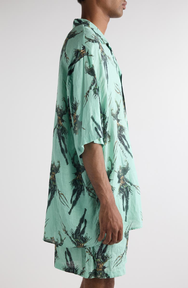 Acne Studios The Drowned Linen Camp Shirt, Alternate, color, Green