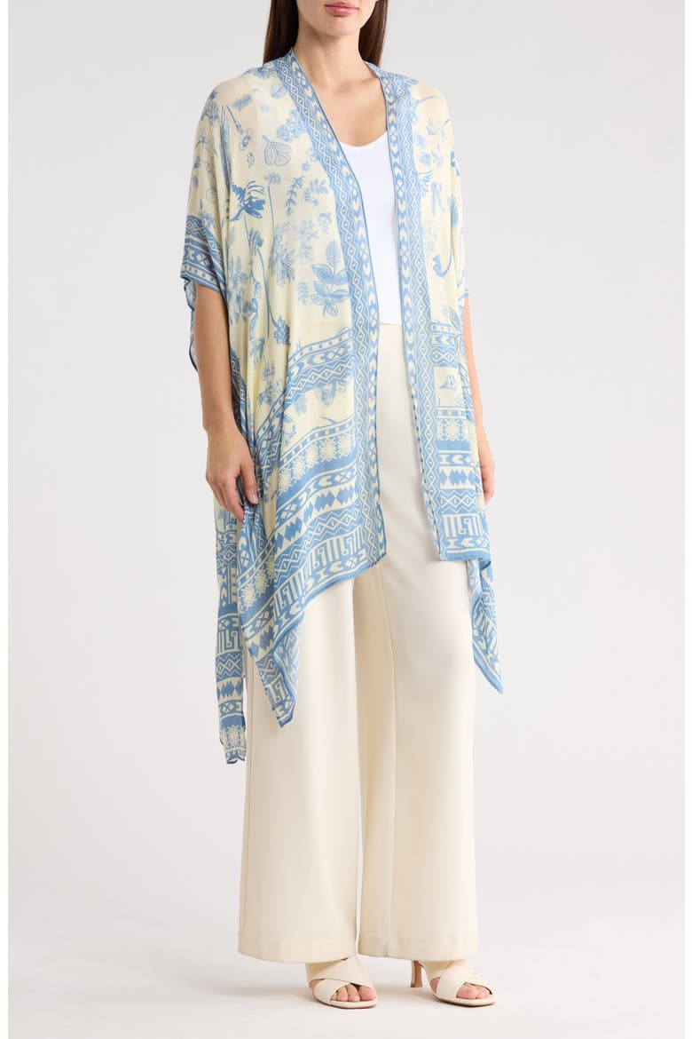 Lightweight Print Ruana, Main, color, BLUE IVORY FOLIAGE