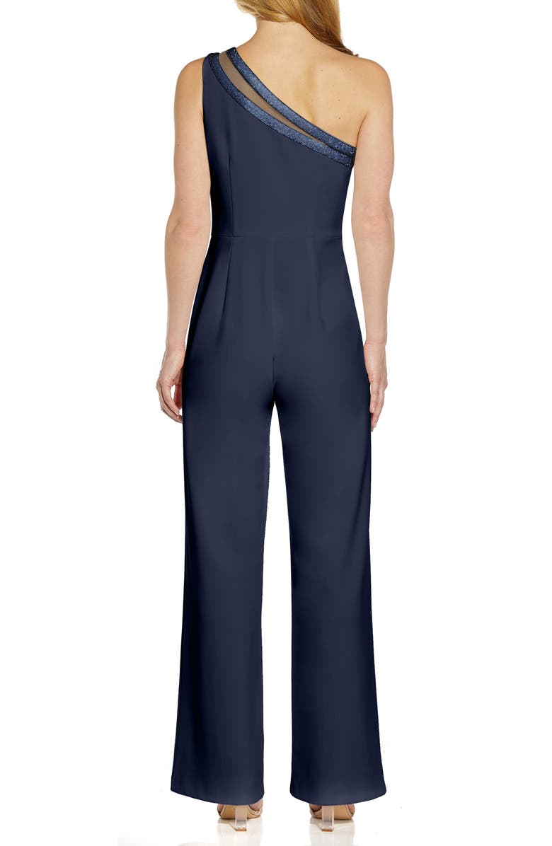 Adrianna Papell Beaded One-Shoulder Crepe Jumpsuit, Alternate, color, 