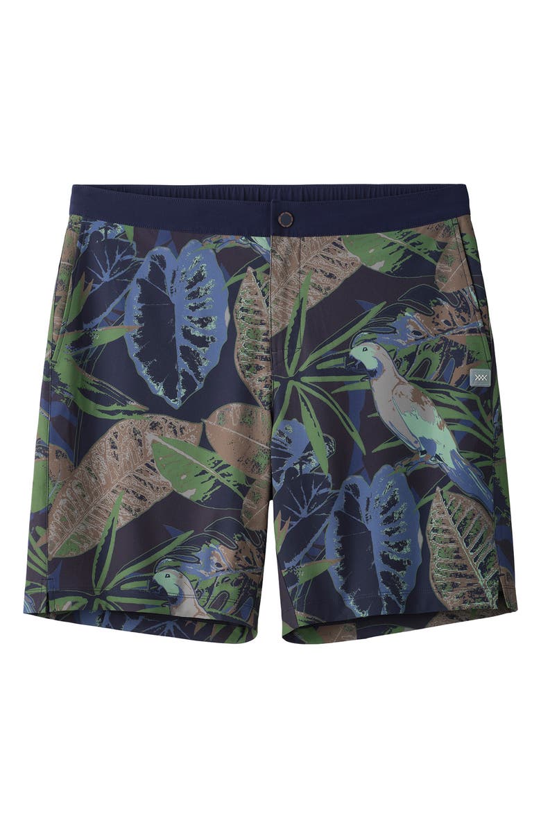 Rhone Barrier Water Repellent Swim Shorts, Alternate, color, Tropical Floral Green/ Blue
