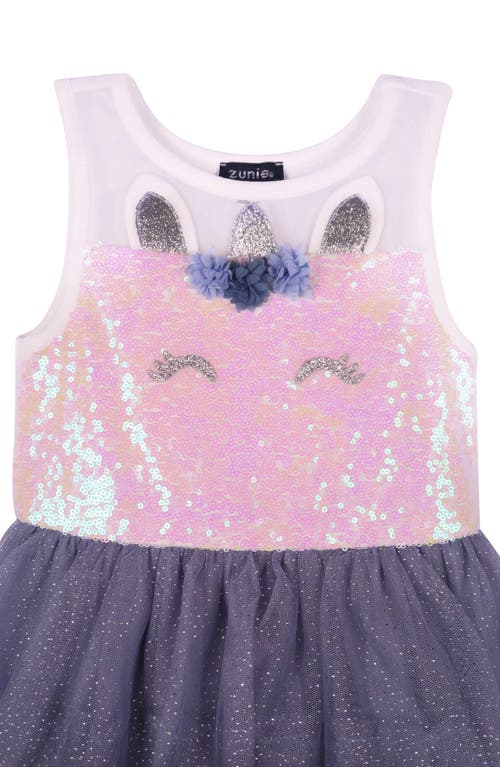 Zunie Kids' Sequin Bodice Unicorn Tutu Dress In Ivory/dark Blue