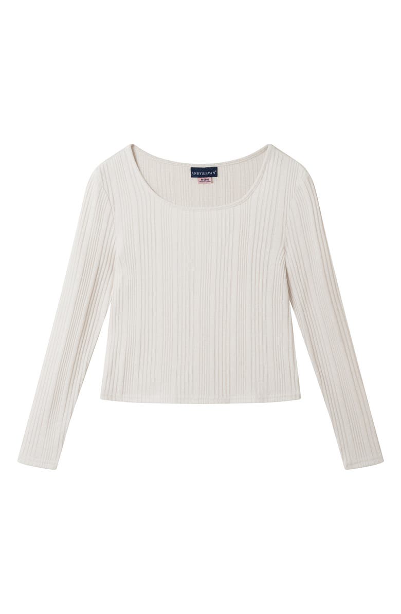 Andy & Evan Kids' Long Sleeve Rib Knit Top & Tweed Skirt Set, Alternate, color, Ivory