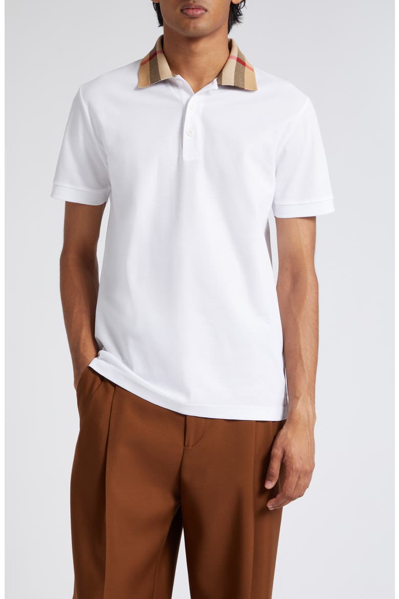 Cody Check Collar Cotton Piqué Polo, Main, color, WHITE