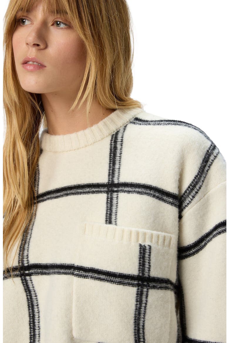 Oversized Wool Check Crew Neck Sweater, Alternate, color, White