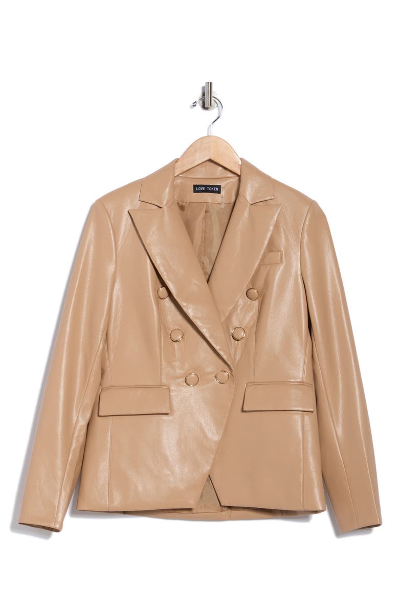Love Token Nellie Faux Leather Blazer, Alternate, color, Beige