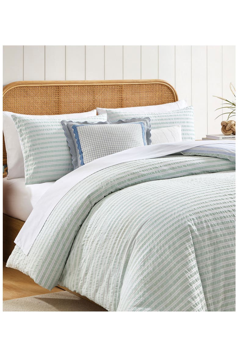 Seersucker Stripe Comforter & Pillow Shams Set, Alternate, color, GREEN/ BLUE