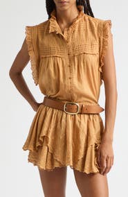 Isabel Marant Étoile Dersia Embroidery & Pleat Detail Sleeveless Cotton Button-Up Shirt