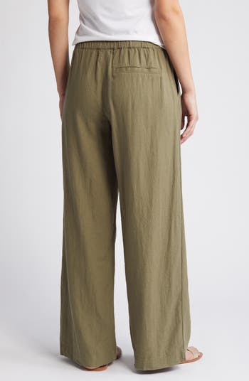 Wide Leg Pull-On Linen Blend Pants