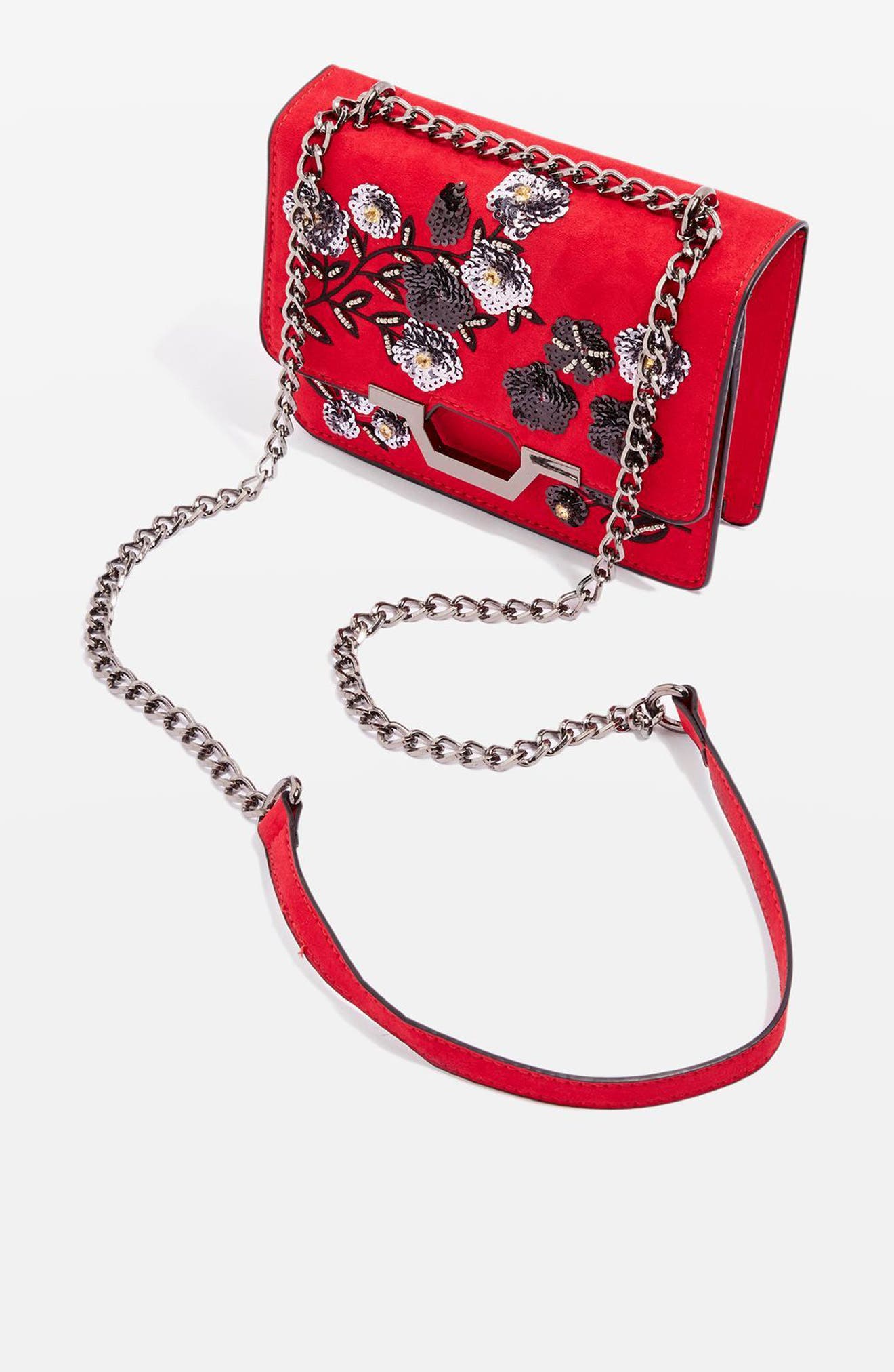 Topshop Kylie Embellished Faux Suede Crossbody Bag, Alternate, color, 