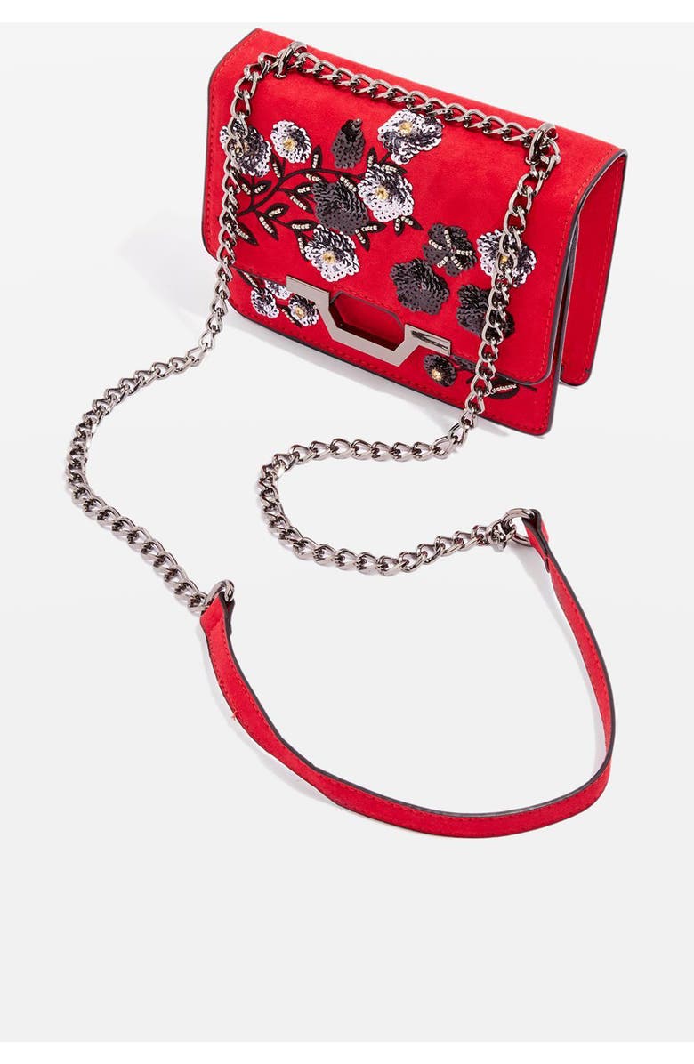 Topshop Kylie Embellished Faux Suede Crossbody Bag, Alternate, color,