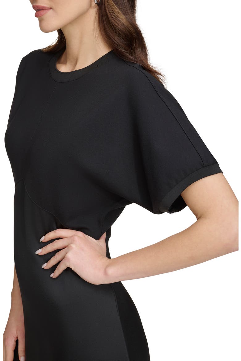 Scuba & Satin A-Line Midi Dress, Alternate, color, BLACK/ BLACK