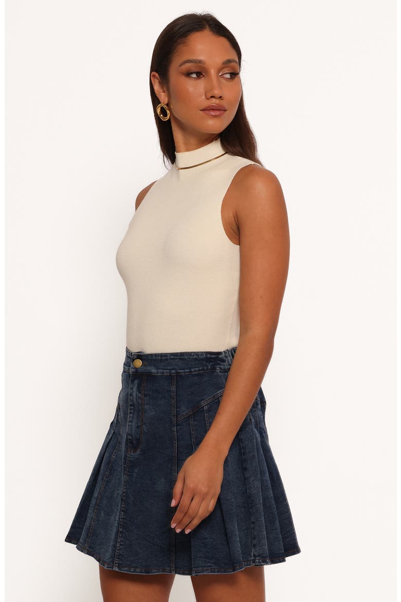 Alek Pleated Denim Miniskirt, Alternate, color, MID WASH DENIM