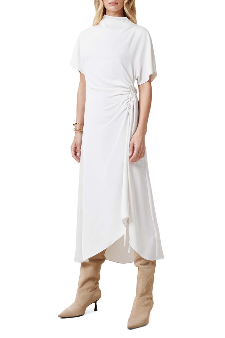 Rosie Mock Neck Side Drape Asymmetric Maxi Dress, Main, color, CHALK WHITE