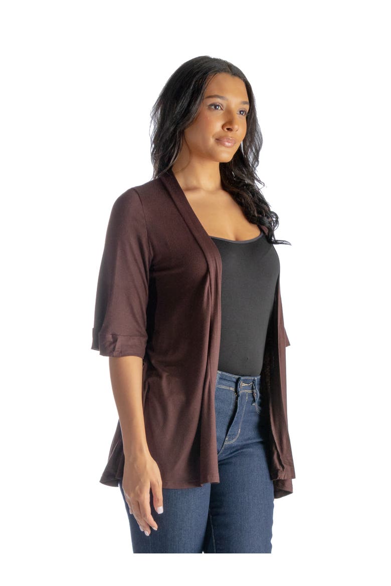 Open Front Elbow Length Sleeve Cardigan, Alternate, color, Brown
