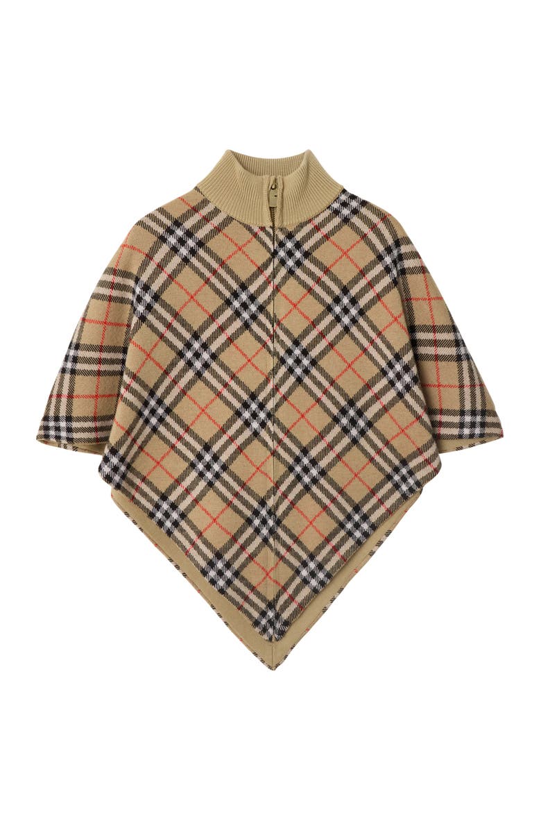 Burberry Girls' Check Wool Cape, Main, color, Sand Beige
