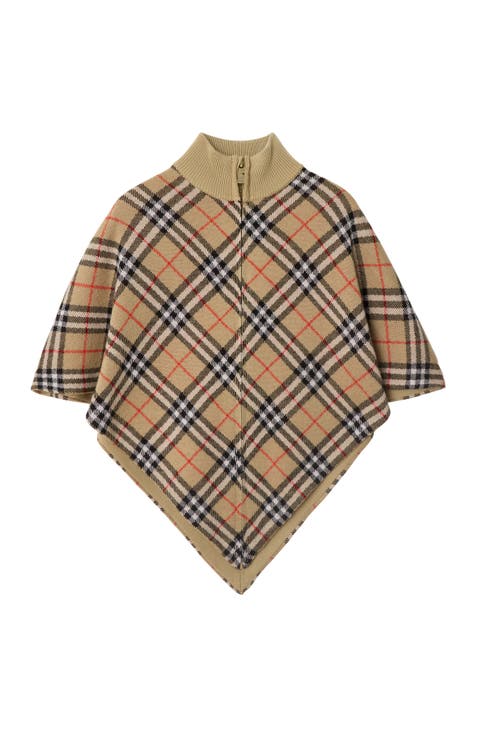 Girls' Check Wool Cape