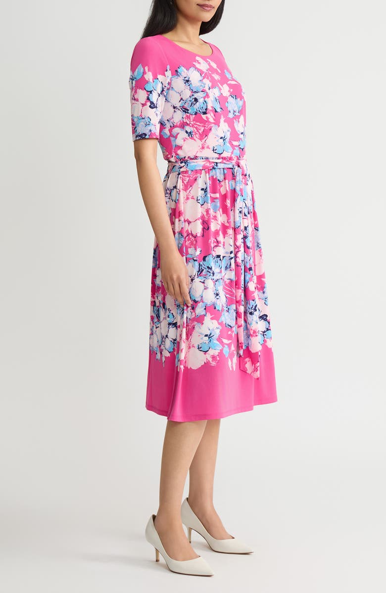 KASPER Floral Print Tie Waist Midi Dress, Alternate, color, 