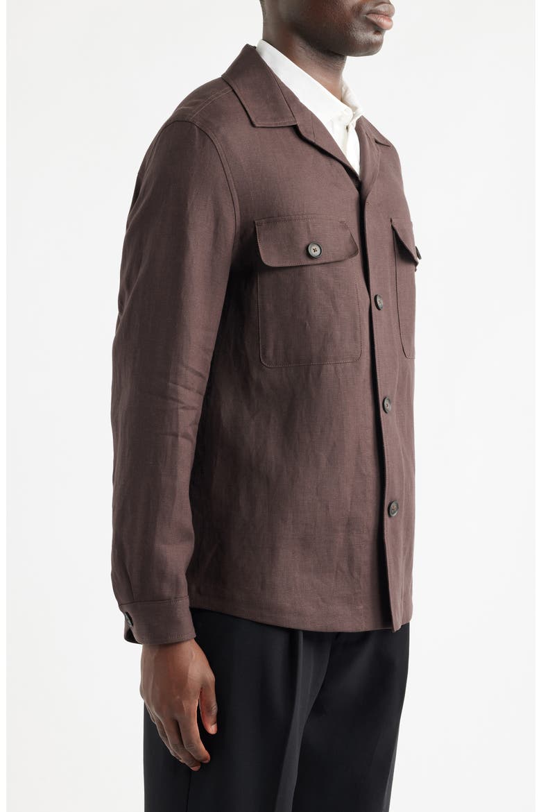 C-Carper Camp Collar Linen Button-Up Shirt, Alternate, color, DARK BROWN