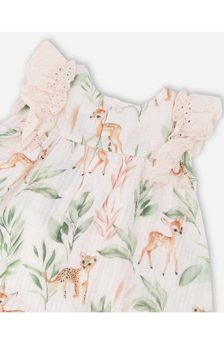 Deux par Deux Muslin Dress and Bloomer Deer Printed Set, Alternate, color, Peach Deer Print
