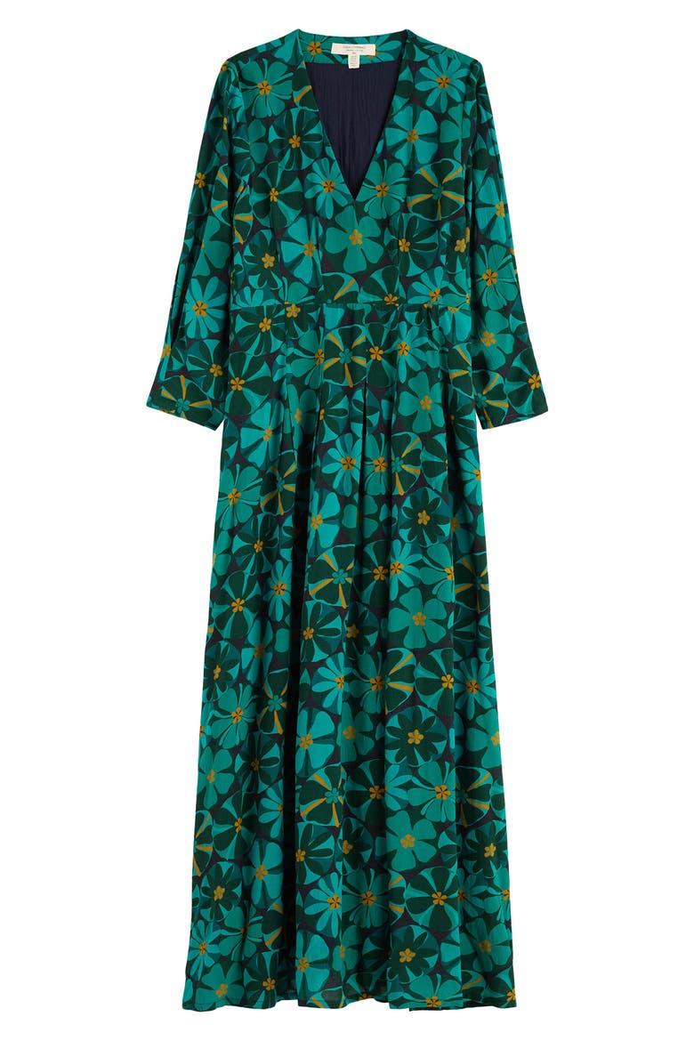 Etta Floral Pleated Midi Dress, Alternate, color, HANDICRAFT FLOWERS ONYX