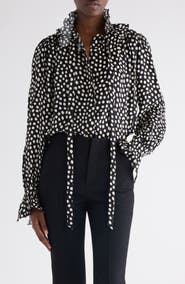 Chloé Polka Dot Jacquard Organic Silk Crêpe de Chine Shirt