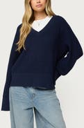 EDIKTED Bluebell Oversize V-Neck Waffle Knit Sweater