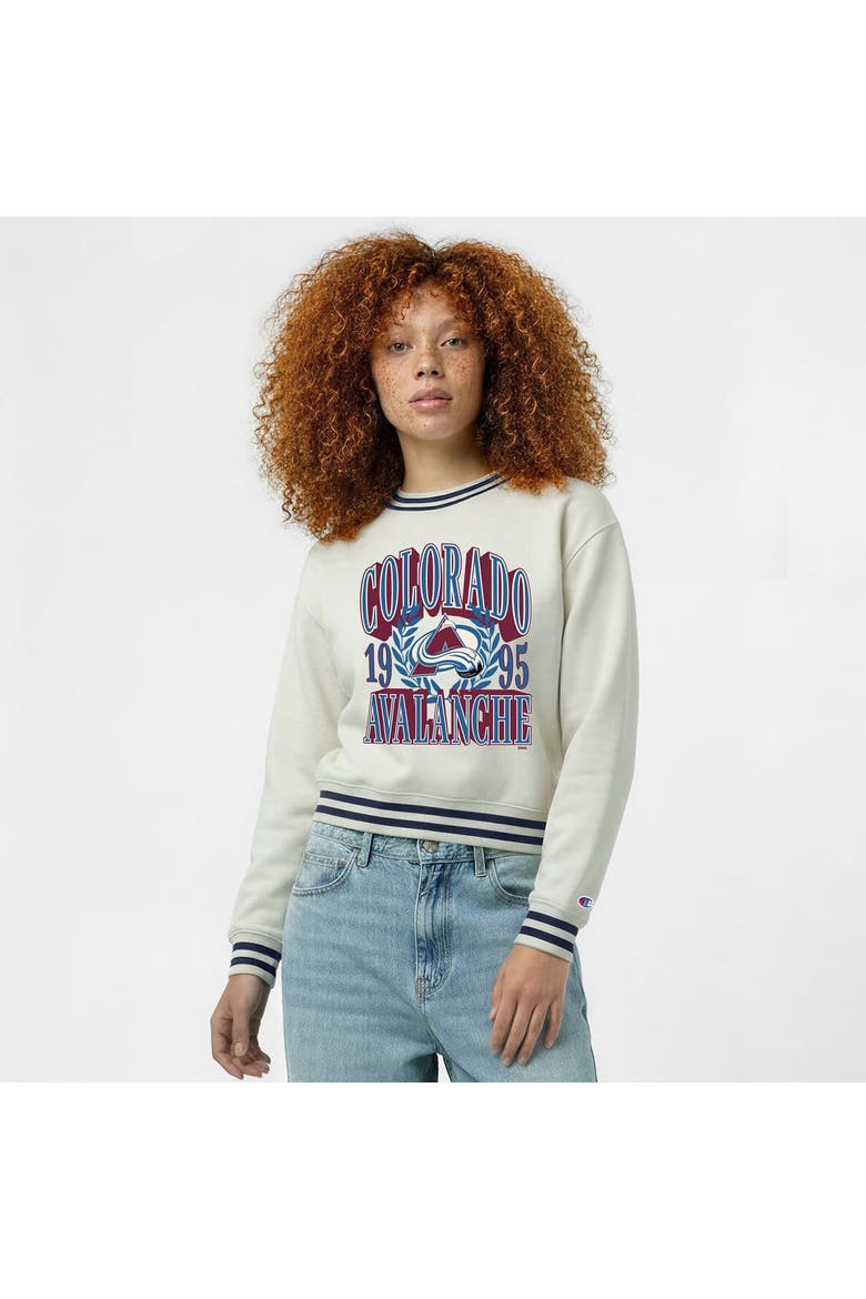 Women's Champion  Cream Colorado Avalanche Bold Laurels Reverse Weave Yarn Crewneck Sweatshirt, Main, color, Cream