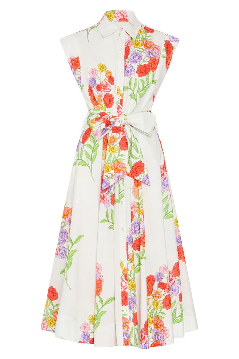 Jules Paris Bouquet Belted Midi Dress, Alternate, color, WHITE MULTI