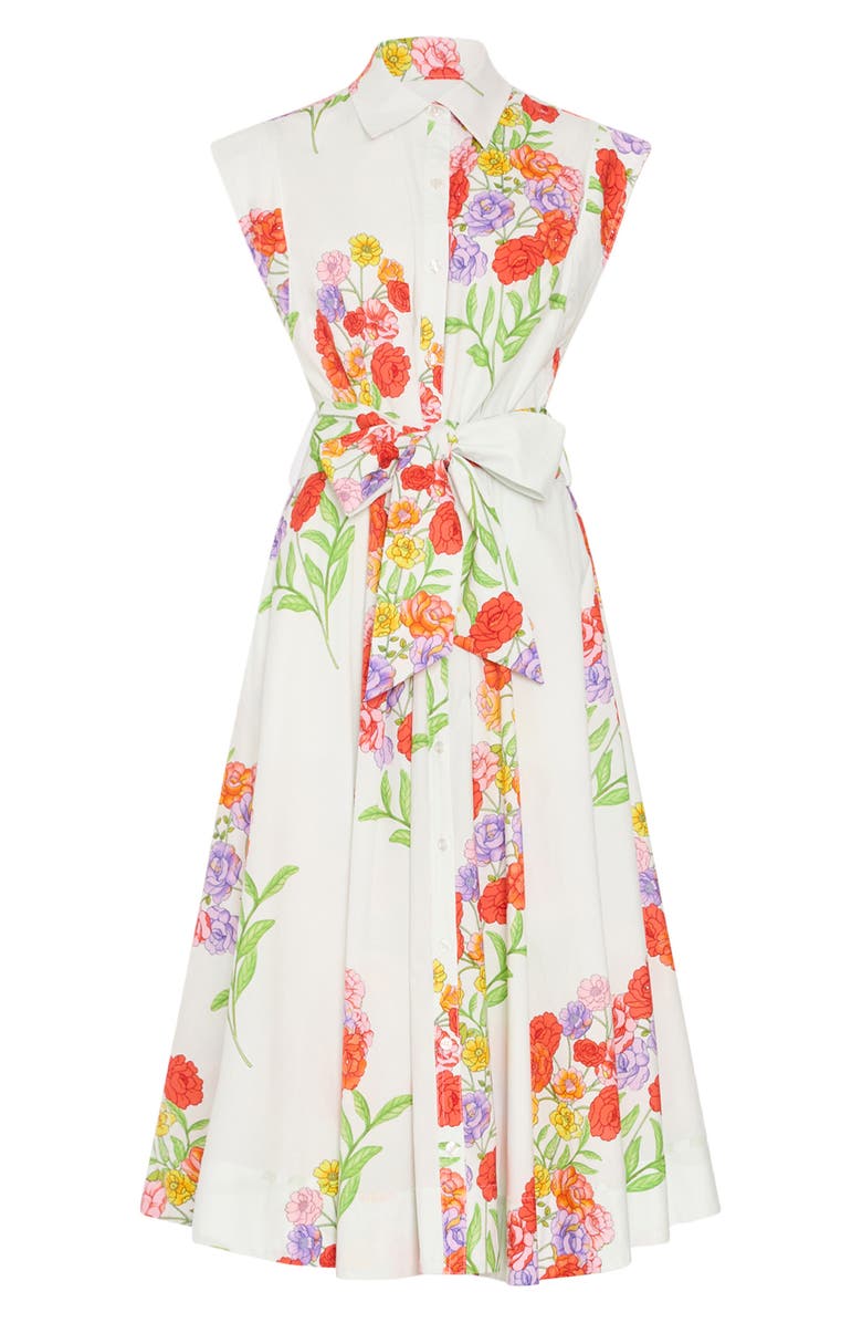 Milly Jules Paris Bouquet Belted Midi Dress, Alternate, color, White Multi