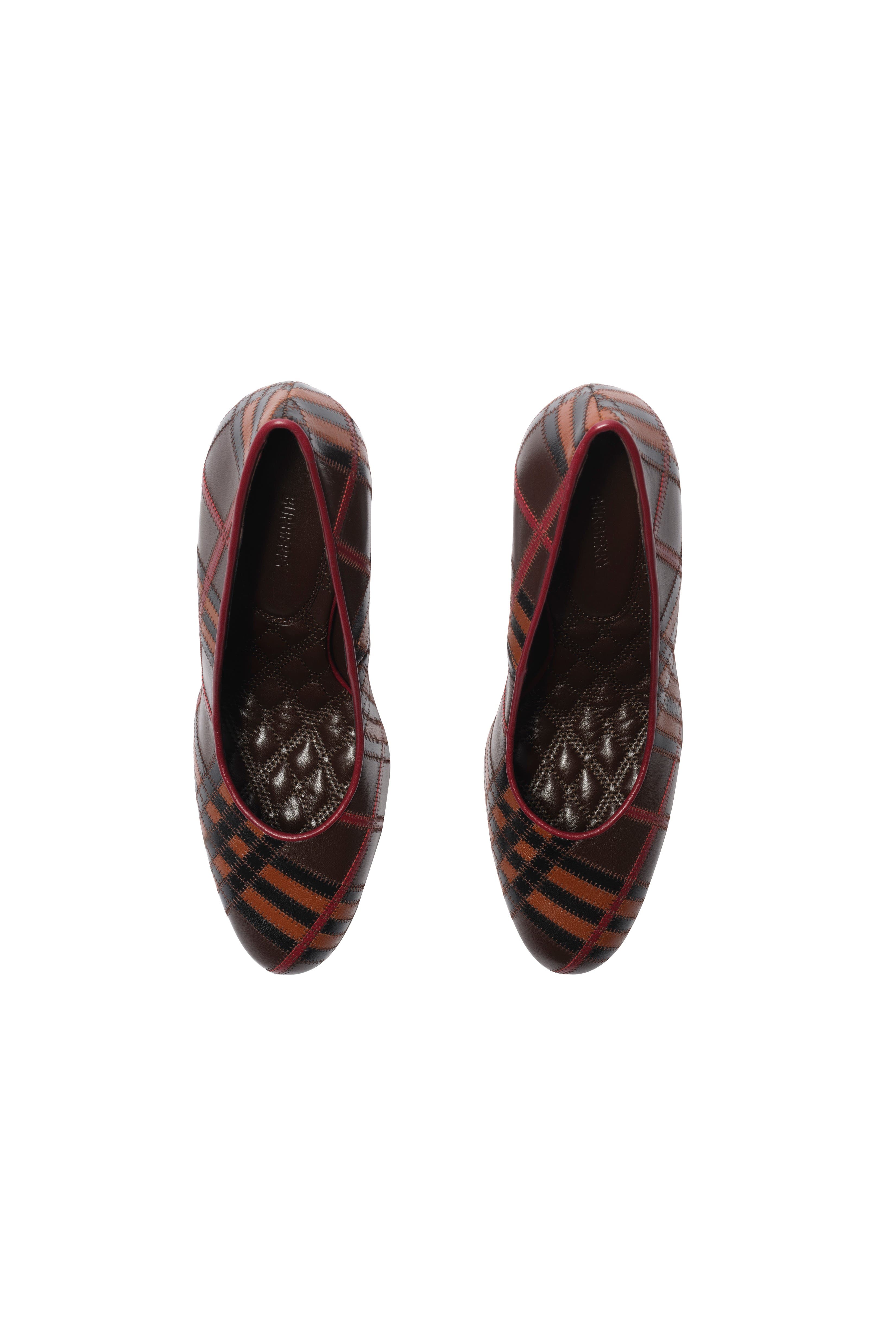 Burberry Check Leather Trinket Pumps, Alternate, color, Mahogany Red