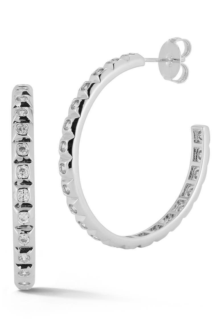 Cubic Zirconia Hoop Earrings, Main, color, SILVER