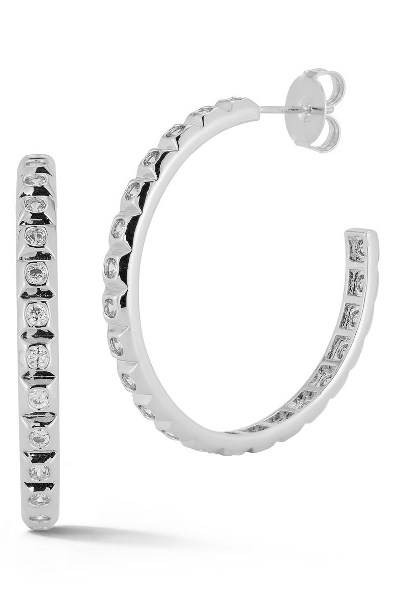GLAZE JEWELRY Cubic Zirconia Hoop Earrings, Main, color, Silver