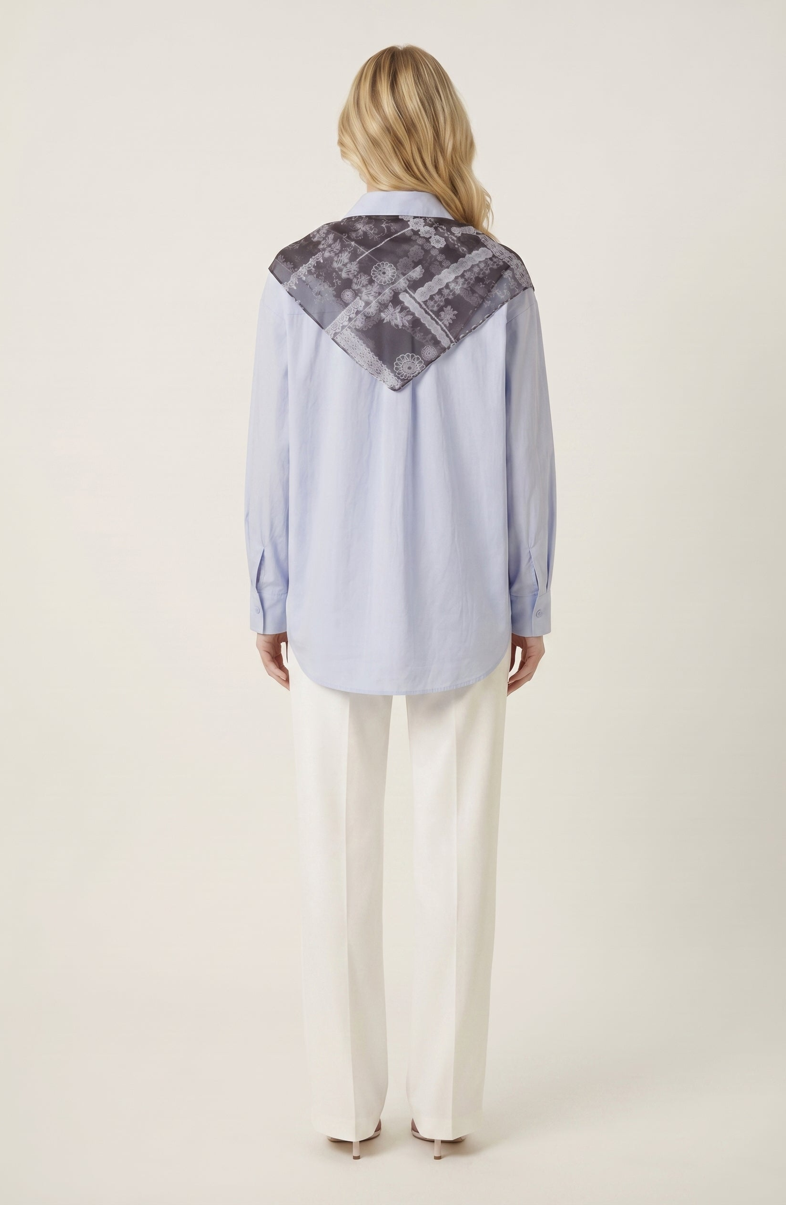 Stud Detail Printed Scarf Button-Up Shirt Set - image 4