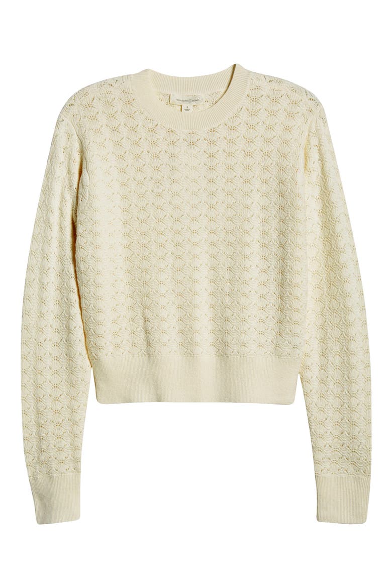 Pointelle Crewneck Sweater, Alternate, color, IVORY EGRET