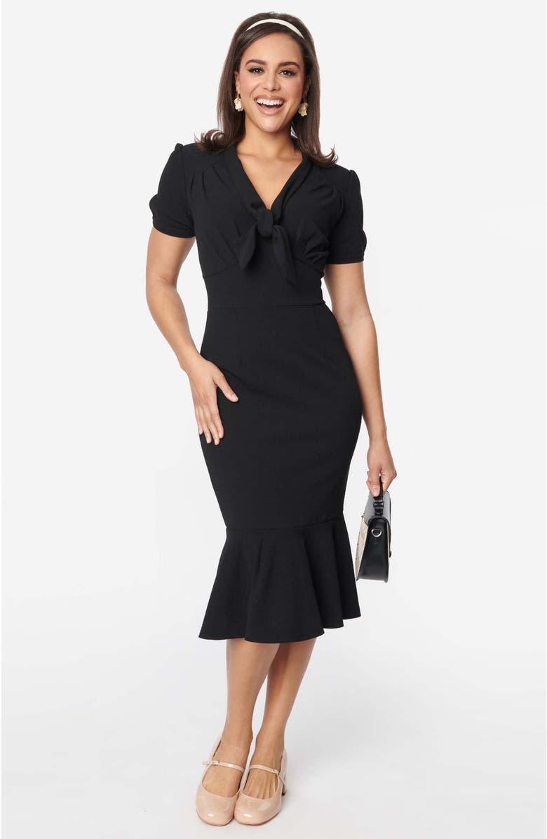 Unique Vintage Knit Holloway Peplum Wiggle Dress, Main, color, Black