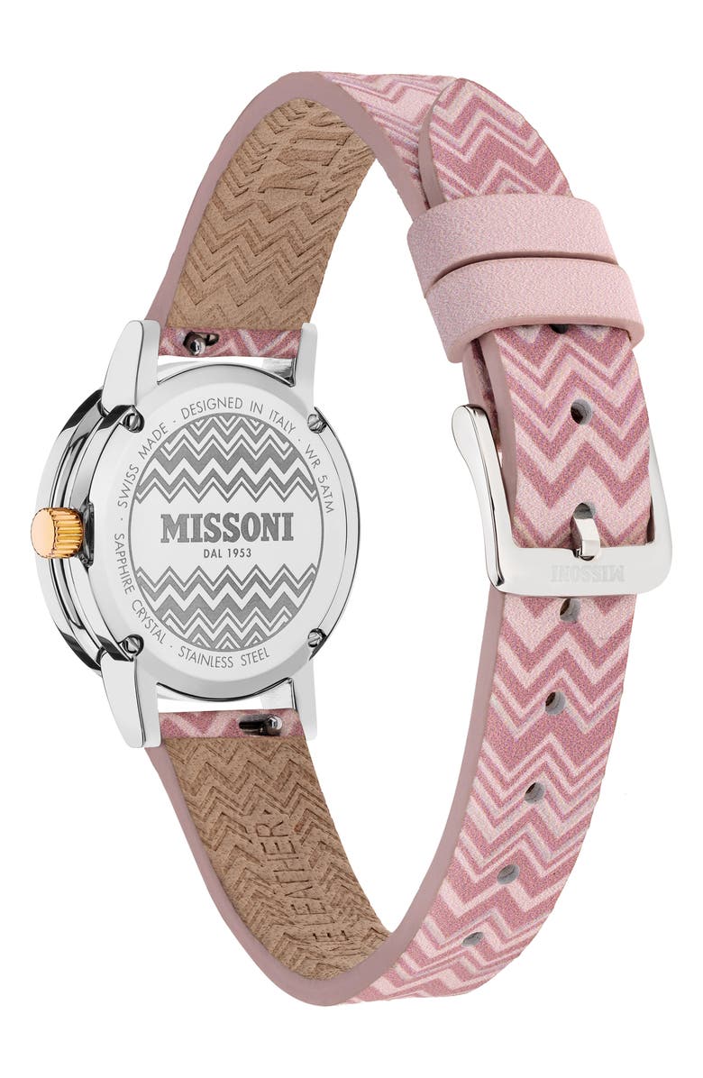Missoni Estate Leather Strap Watch, 27mm, Alternate, color, Stainless Steel