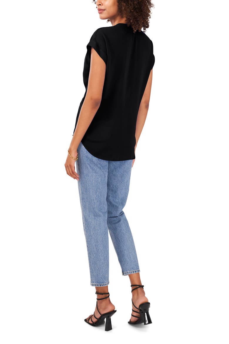 Split Neck Georgette Top, Alternate, color, RICH BLACK