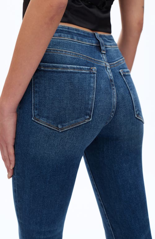 Bayeas Frayed Step Hem Mid Rise Ankle Bootcut Jeans In Blue
